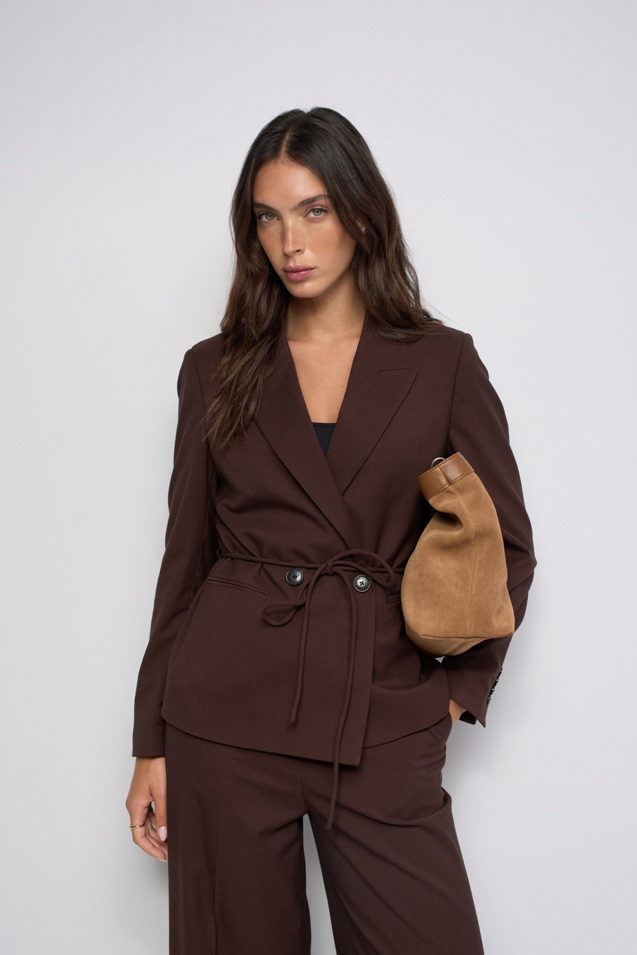 Sophisticated Brown Belted Blazer with Wide-Leg Trousers Sophisticated Brown Belted Blazer with Wide-Leg Trousers β Chocolate Brown Outfits