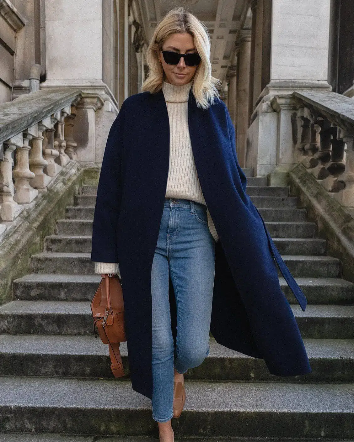 Slim-Fit Jeans with an Oversized Navy Wool Coat Slim-Fit Jeans with an Oversized Navy Wool Coat β Winter Outfits with Jeans