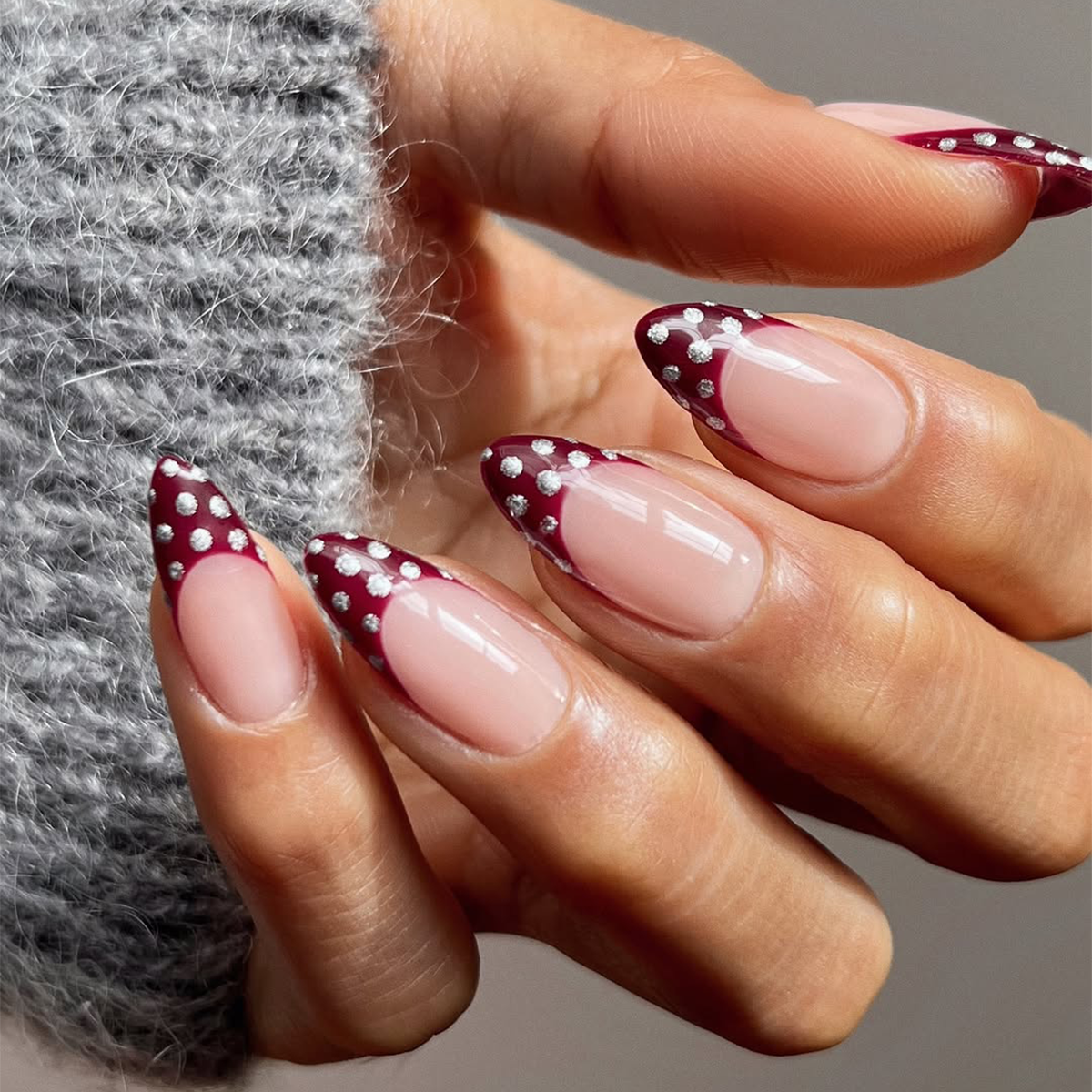 Burgundy Glitter Polka Dot Oval Nails Burgundy Glitter Polka Dot Oval Nails โ Winter Formal Nails
