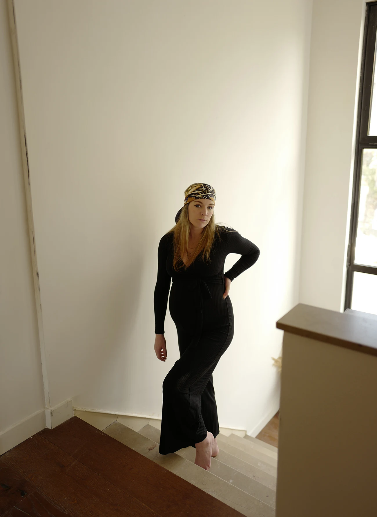 Black Ribbed Knit Wrap Jumpsuit for Casual Loungewear Black Ribbed Knit Wrap Jumpsuit for Casual Loungewear β Winter Maternity Outfits