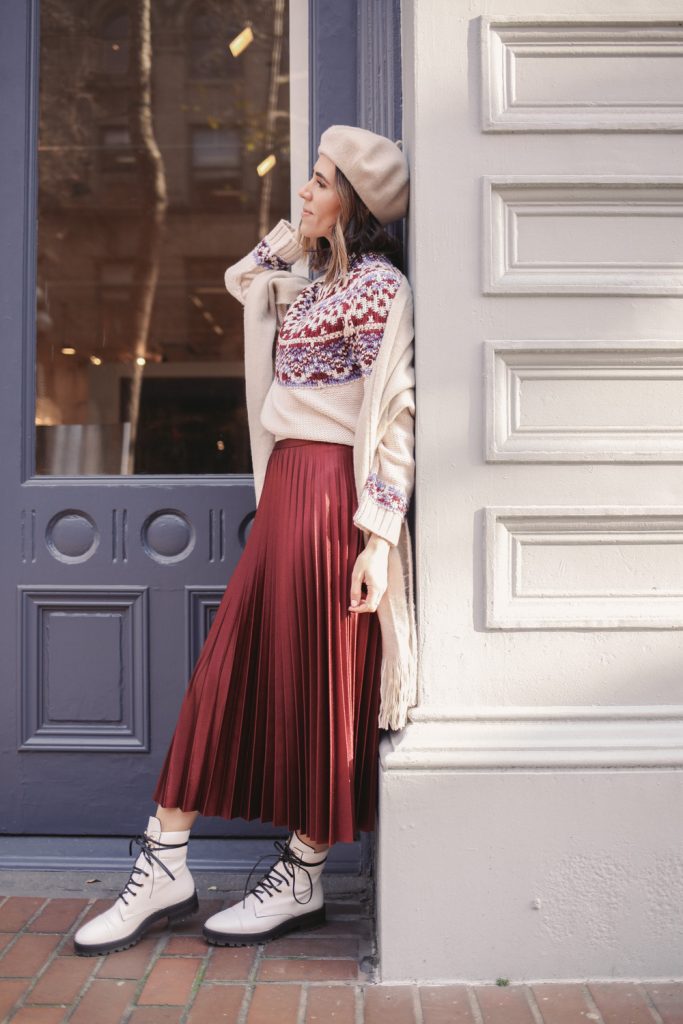 Fair Isle Sweater with Midi Skirt and Lace-up Boots Fair Isle Sweater with Midi Skirt and Lace-up Boots โ Fair Isle Sweater Outfits