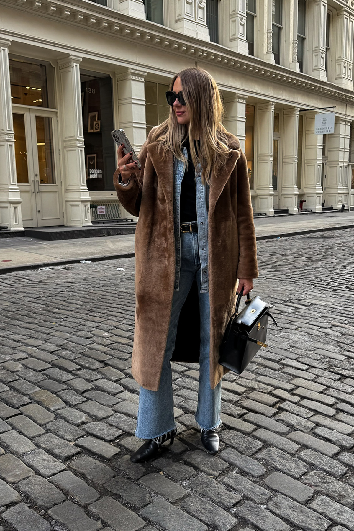 Brown Faux Fur Coat with Denim for Street Style — January Outfits