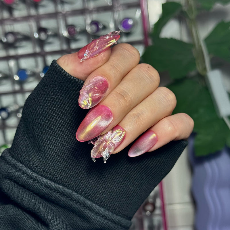 Bright Pink Oval Butterfly Embellishment Bright Pink Oval Butterfly Embellishment β Winter Pink Nails