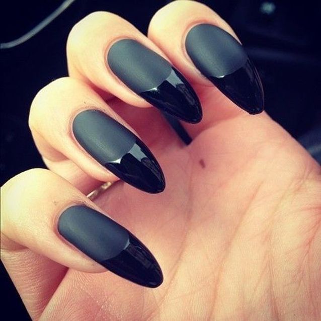 Matte Black with Glossy French Tips Long Stilettos Matte Black with Glossy French Tips Long Stilettos β Winter Matte Nails