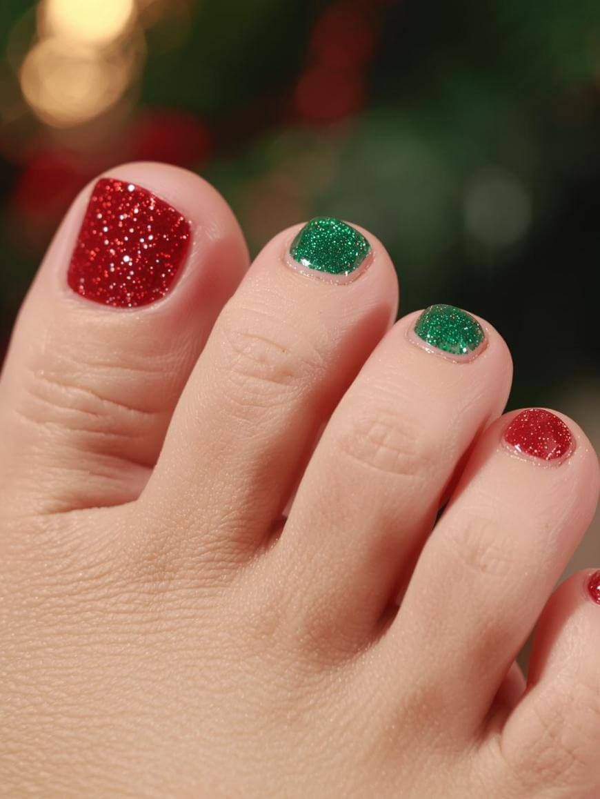 Sparkling Red and Green Glitter Pedicure Sparkling Red and Green Glitter Pedicure β Christmas Pedicure 2026