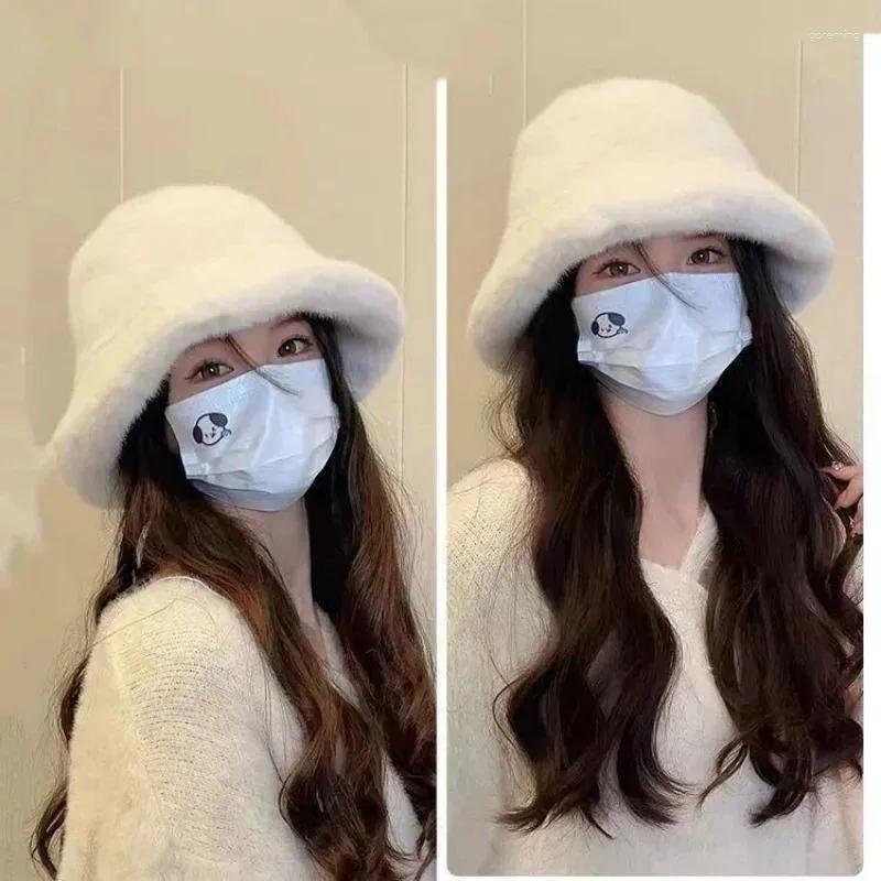White Synthetic Fur Bucket Hat with Plush Texture White Synthetic Fur Bucket Hat with Plush Texture β Fur Hat Outfits