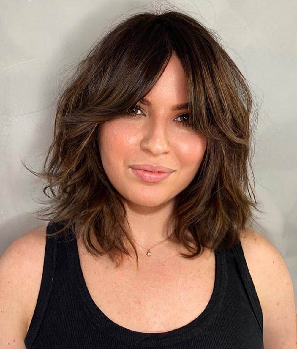 Collarbone Lob With Soft Curtain Bangs — Winter Hairstyles for Round Faces