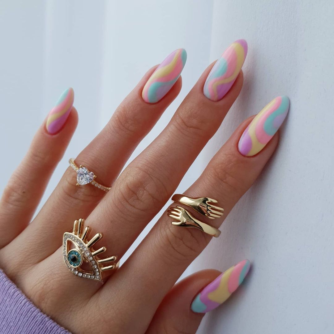 Swirls On All Nails Visual Idea — Pastel Winter Nails