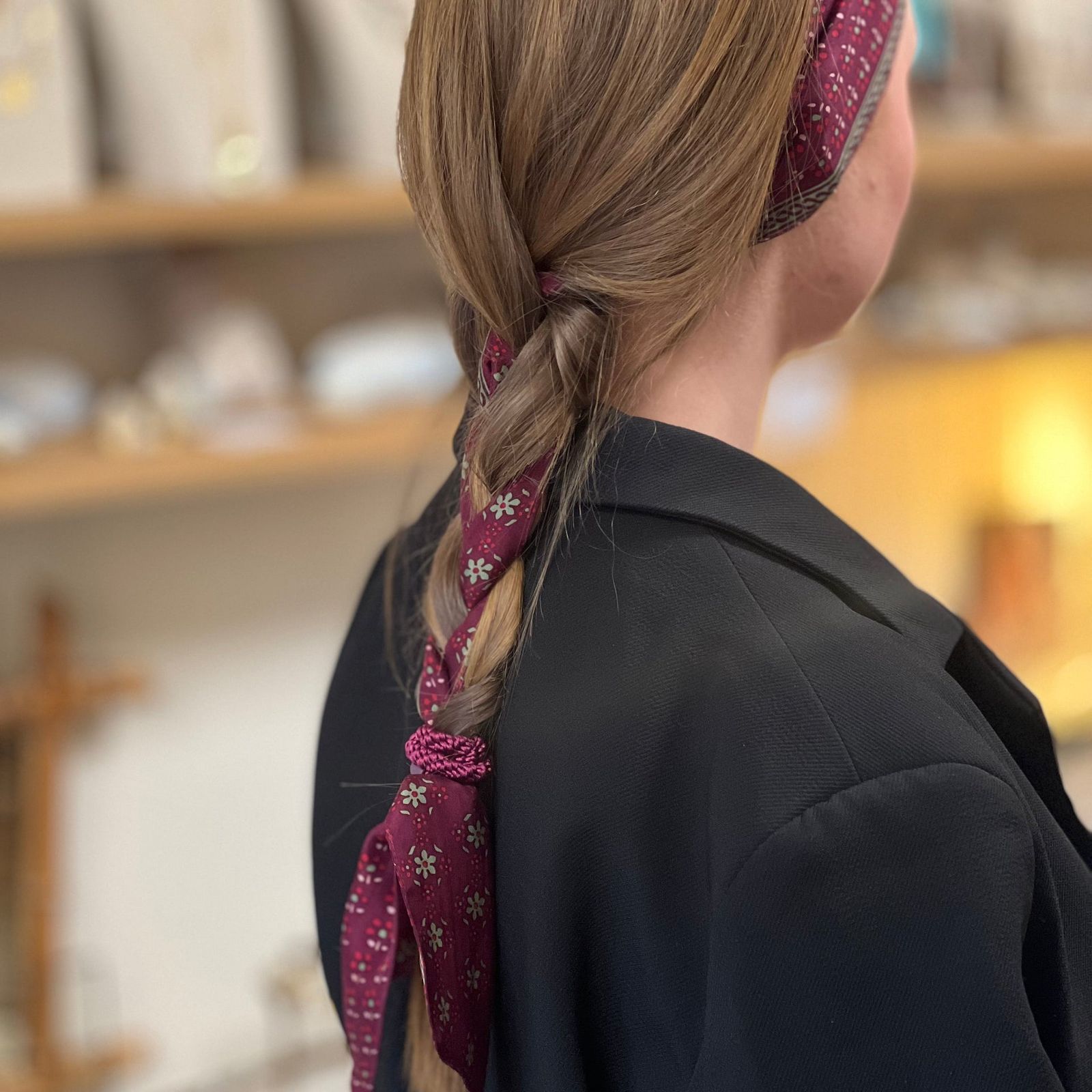 Medium Brown Braid With Scarf — Winter Half Up Half Down Hairstyles