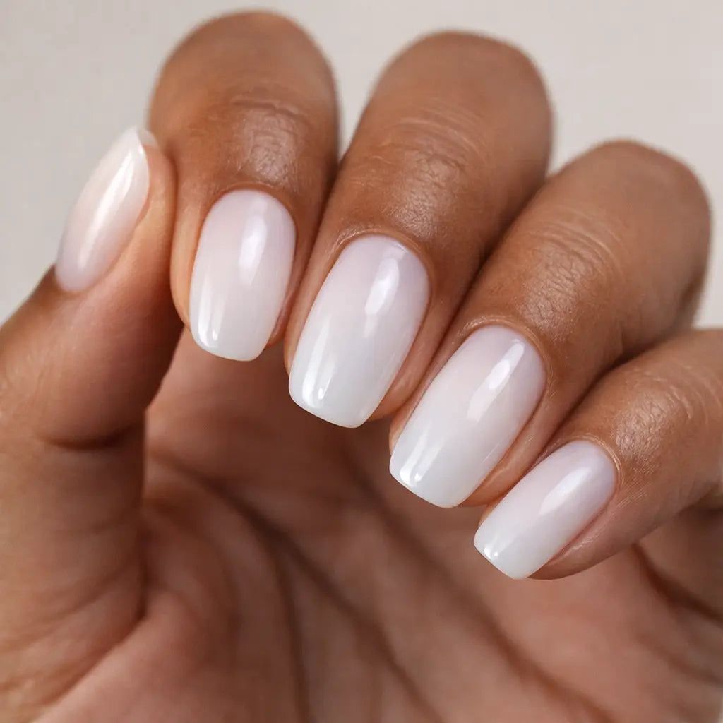 Glossy Slightly Opaque Visual Idea Glossy Slightly Opaque Visual Idea β Winter White Nails