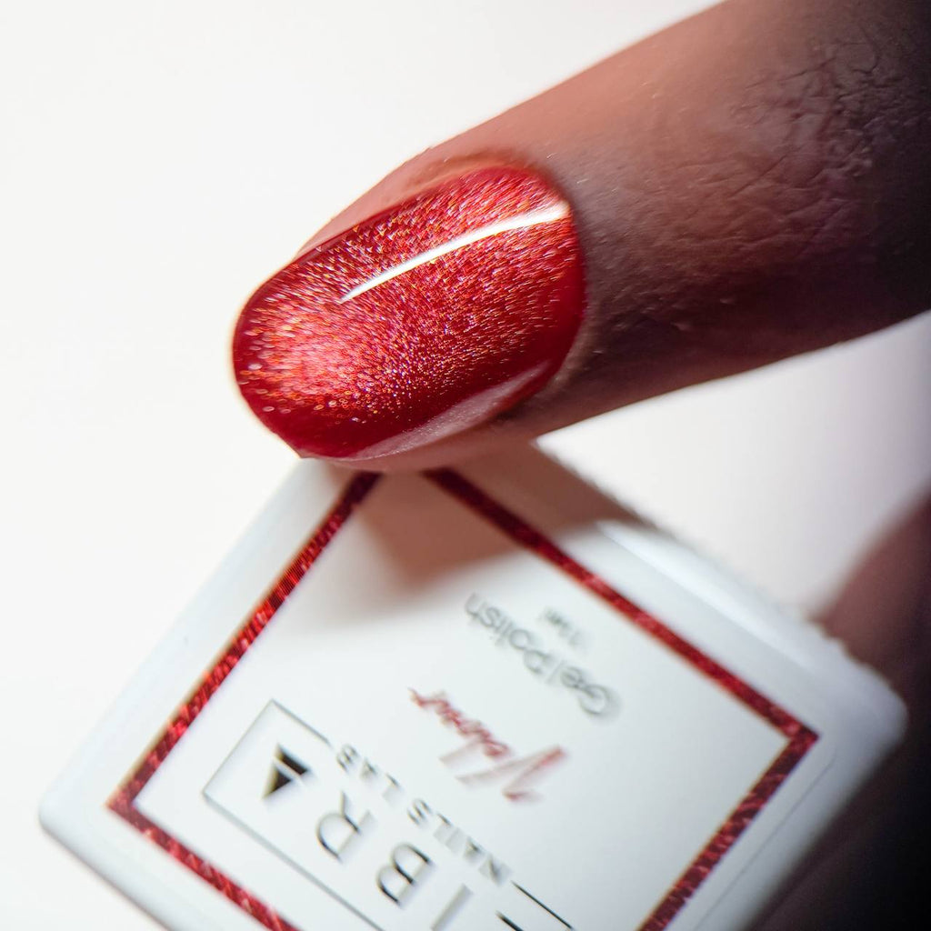 Vibrant Red Orange Cat-Eye Short Oval Nails Vibrant Red Orange Cat-Eye Short Oval Nails β Velvet Nails