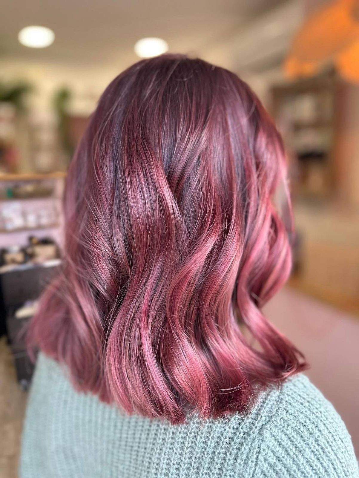 Rose Gold Lob With Pink Highlights Rose Gold Lob With Pink Highlights β Winter Hair Colors for Plus Size Women