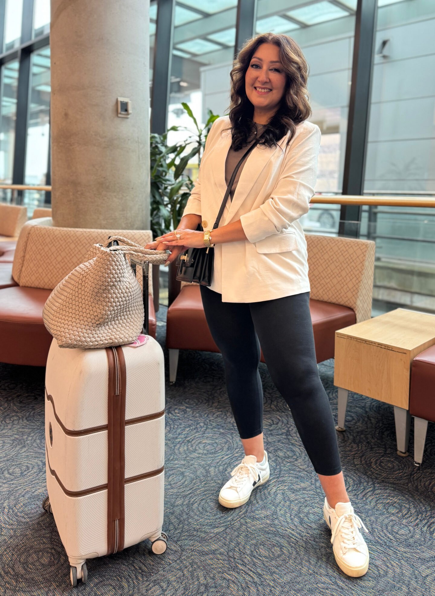 White Blazer for Smart Travel Layers — Winter Travel Outfits