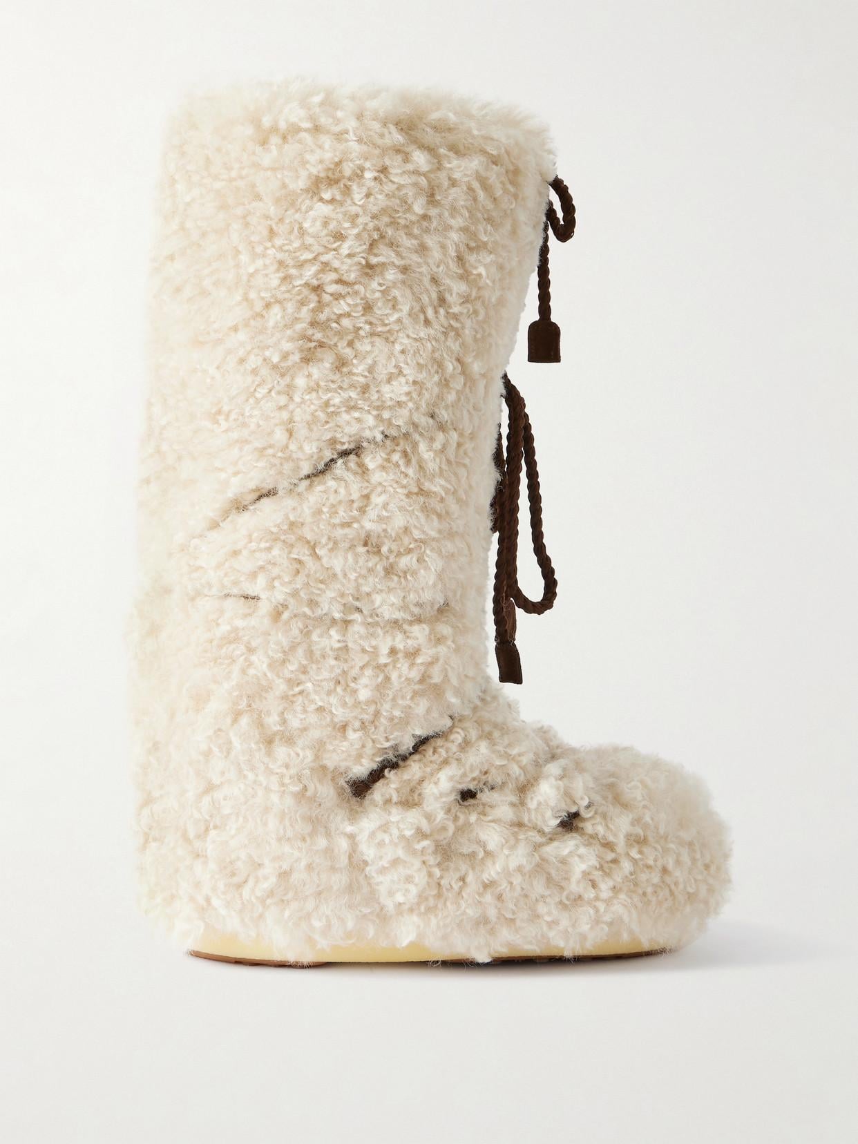 Plush Winter Warmth: Cream Faux Fur Moon Boots — Moon Boots Outfits