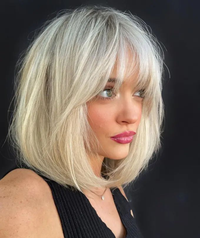 Ash Blonde Blunt Bob With Layers — Winter Hairstyles for Thin Hair