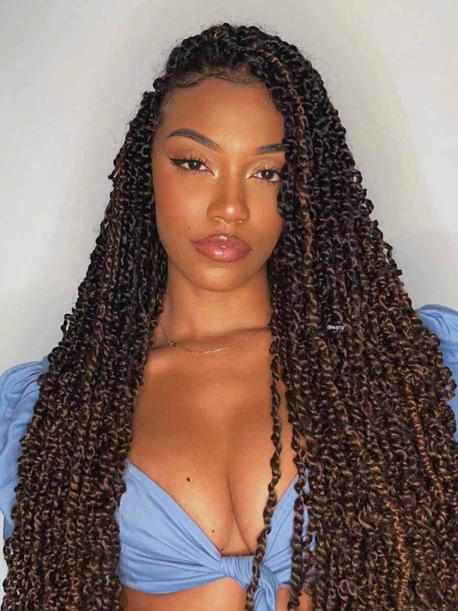 Mid-Back Voluminous Braids with Loose Curls — Winter Hairstyles for Black Women