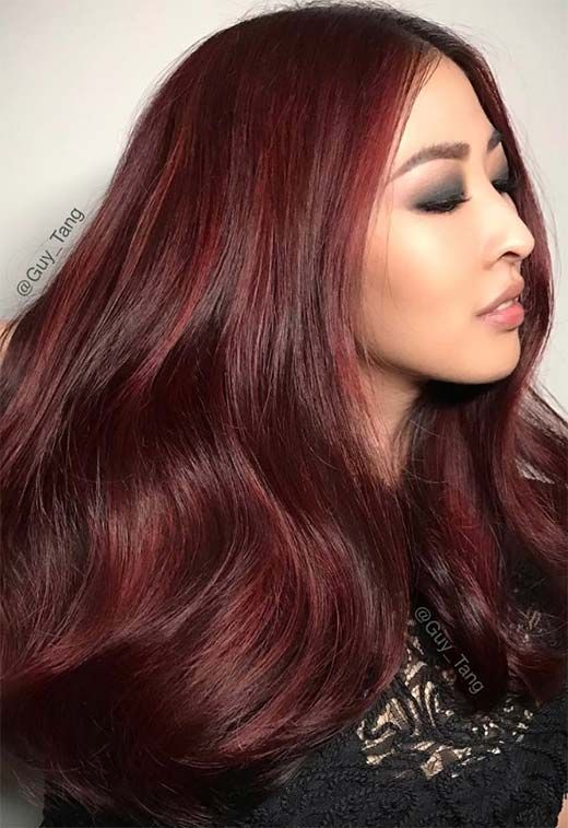 Long Layers Chest Length Deep Burgundy Waves Long Layers Chest Length Deep Burgundy Waves β Burgundy Hair Color