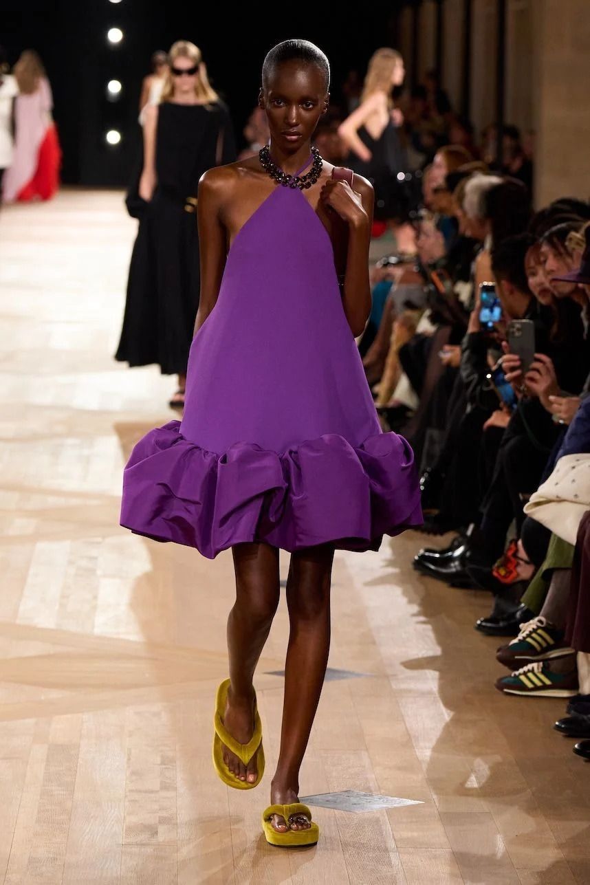 Vibrant Purple Halter Dress with Ruffled Hem — Royal Purple Outfits