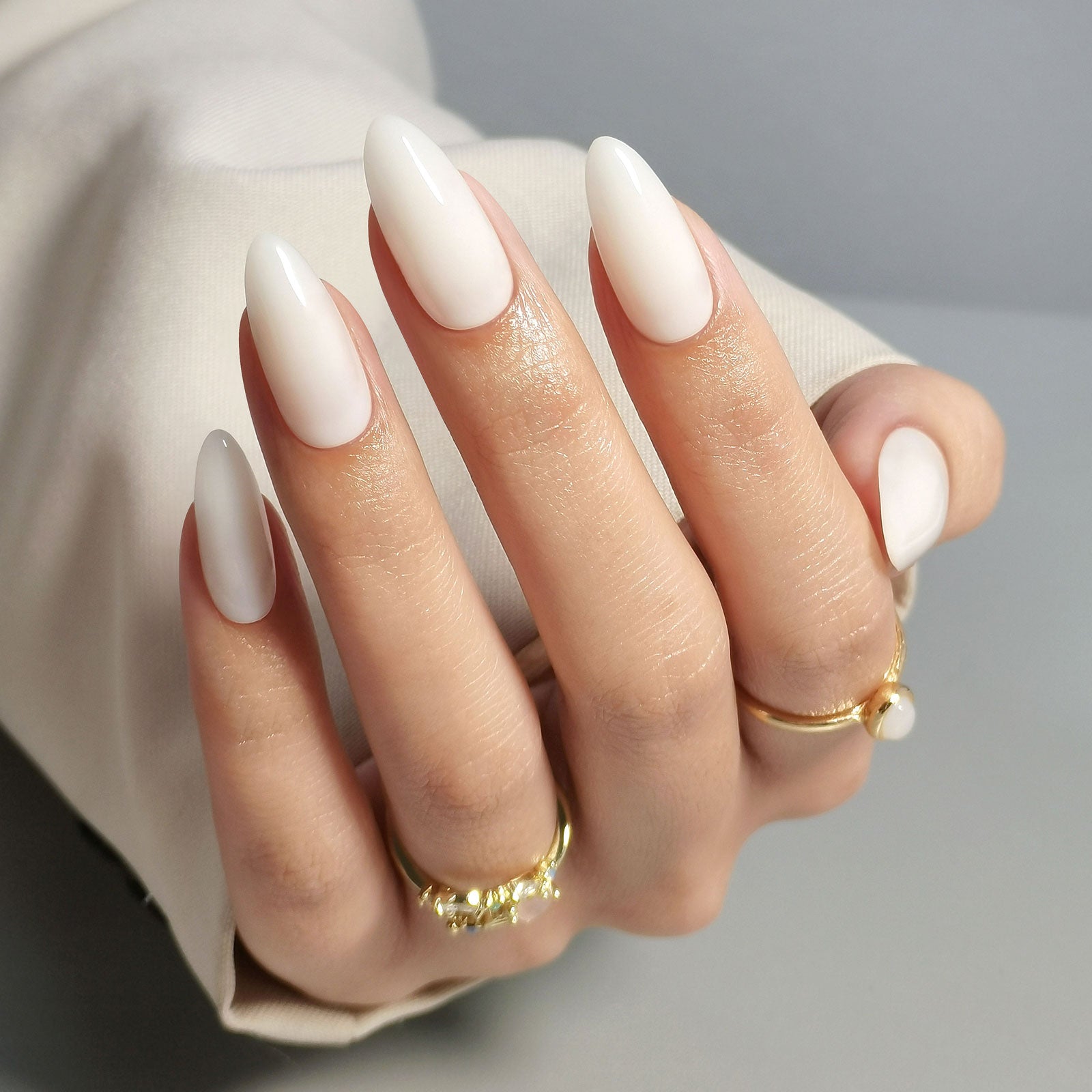 Opaque Milky White Glossy Almonds Opaque Milky White Glossy Almonds โ Winter Almond Nails