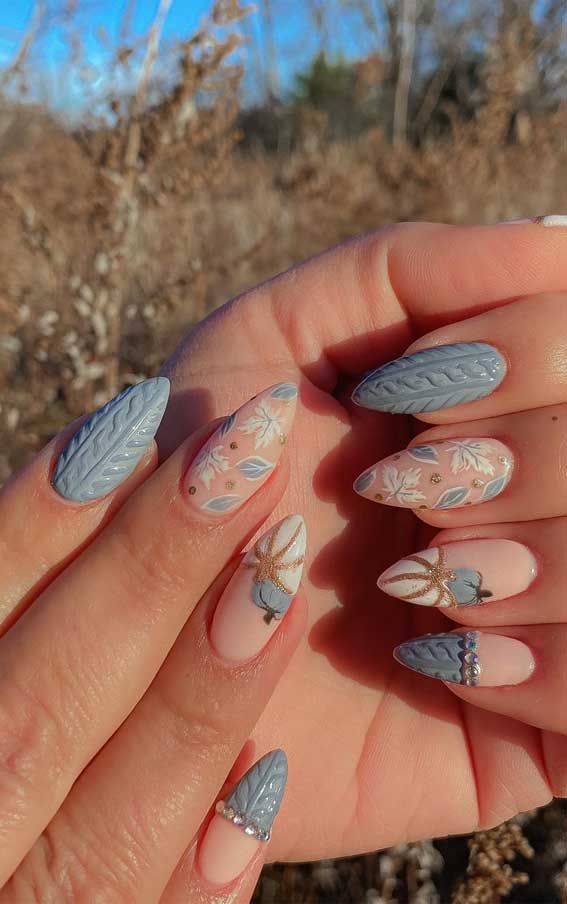 Long Almond Light Blue Pink Knit Rhinestones Nails Long Almond Light Blue Pink Knit Rhinestones Nails β Sweater Nails