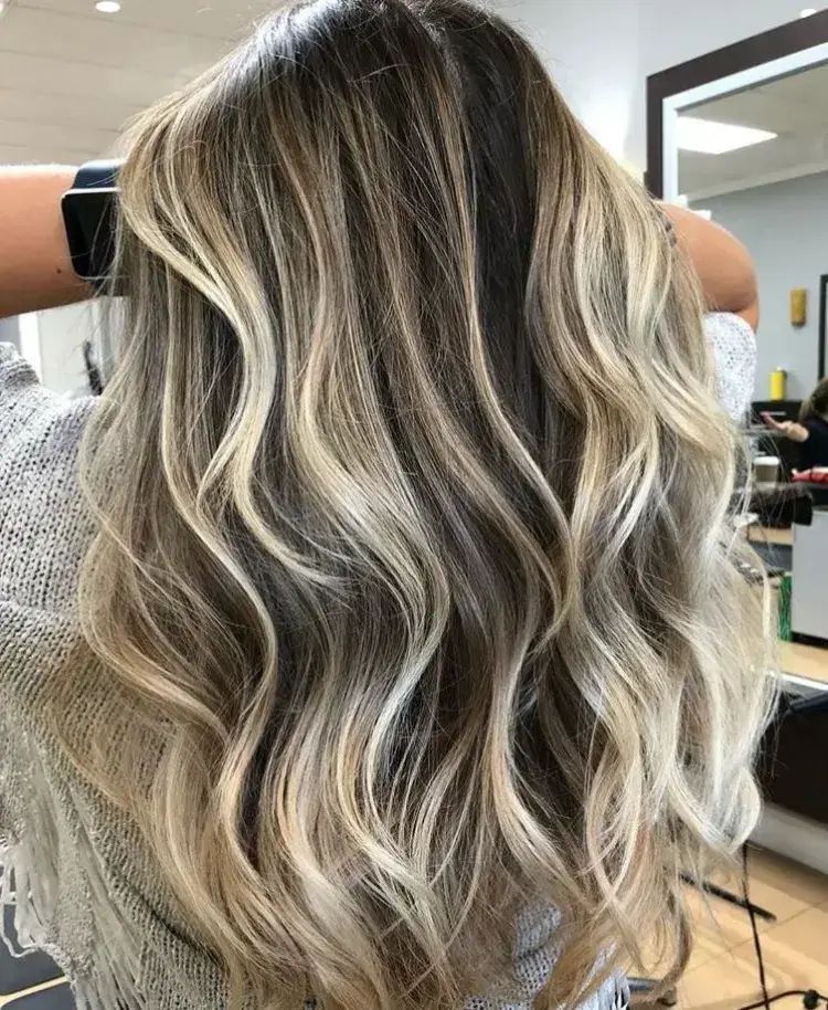 Dark Brown To Blonde Balayage With Face-Framing Bangs Dark Brown To Blonde Balayage With Face-Framing Bangs β Blonde to Brunette Hair