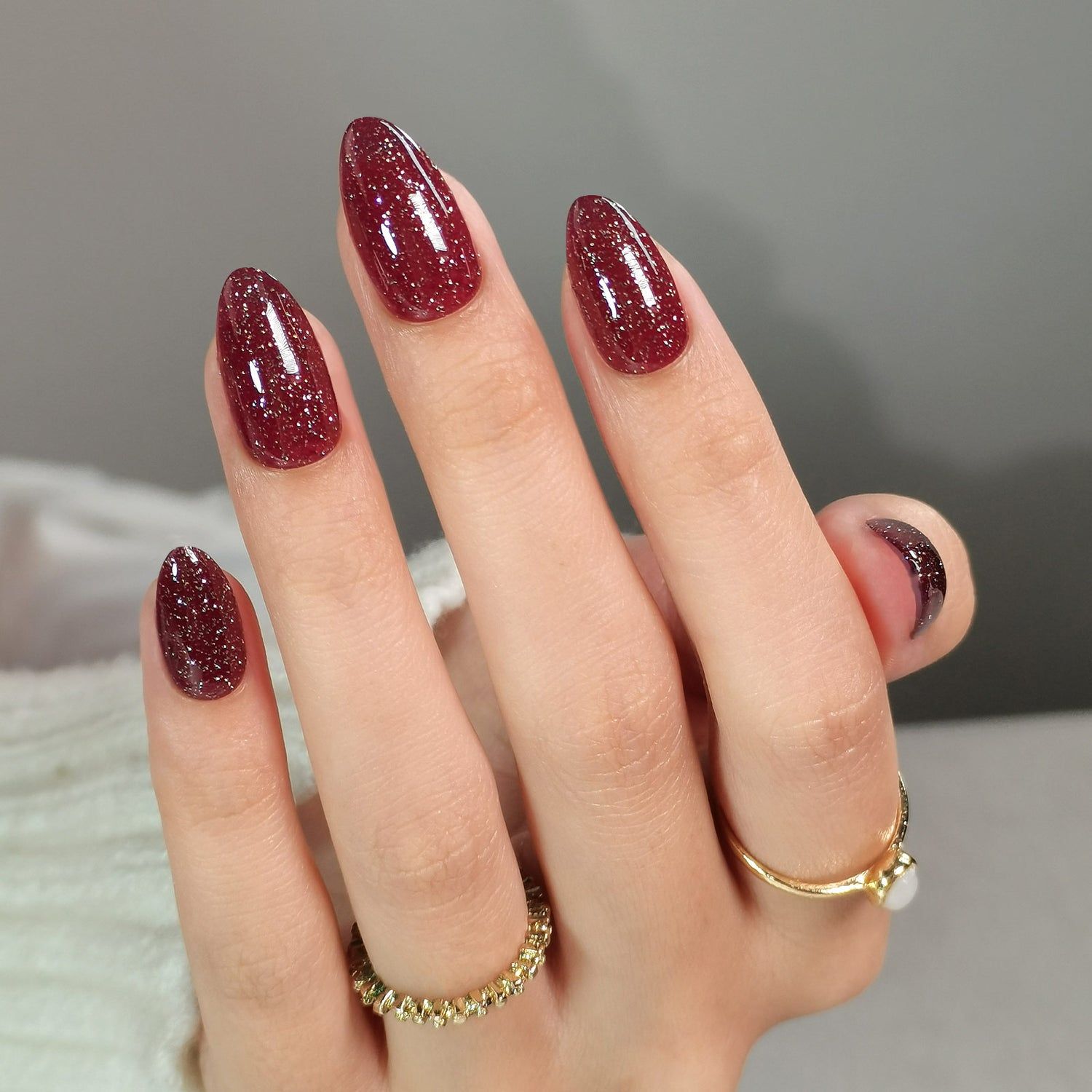 Deep Red with Embedded Gold Glitter Deep Red with Embedded Gold Glitter β New Years Dip Powder Nails 2027
