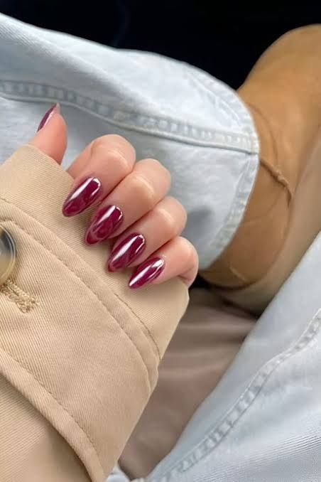 Deep Glossy Berry Red Oval Nails Deep Glossy Berry Red Oval Nails β Aesthetic Winter Nails