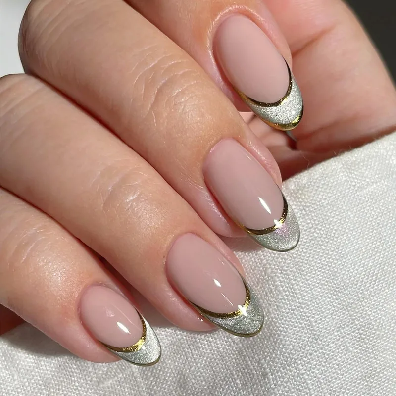 Gold Line Glitter French Tip Nails Gold Line Glitter French Tip Nails β Winter Glitter Nails