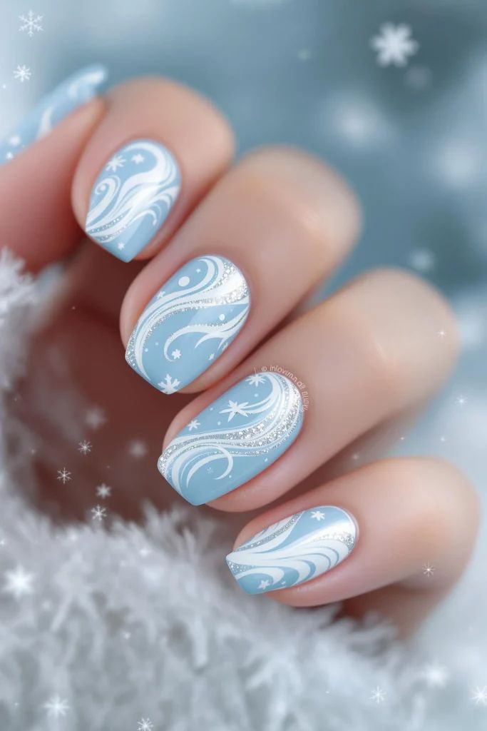 Intricate White Swirl Winter Nails — Cute Winter Nails