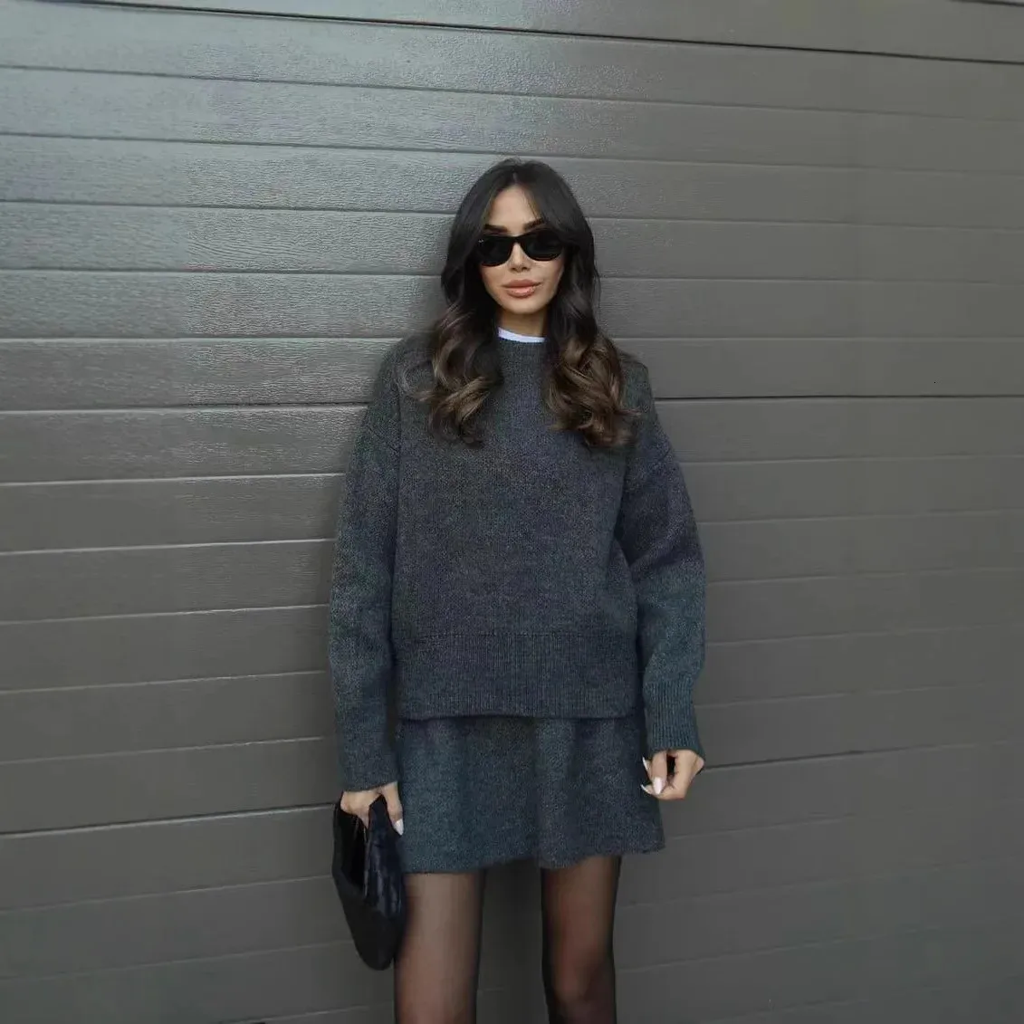Monochromatic Knit Set with Opaque Tights Monochromatic Knit Set with Opaque Tights β Preppy Winter Outfits