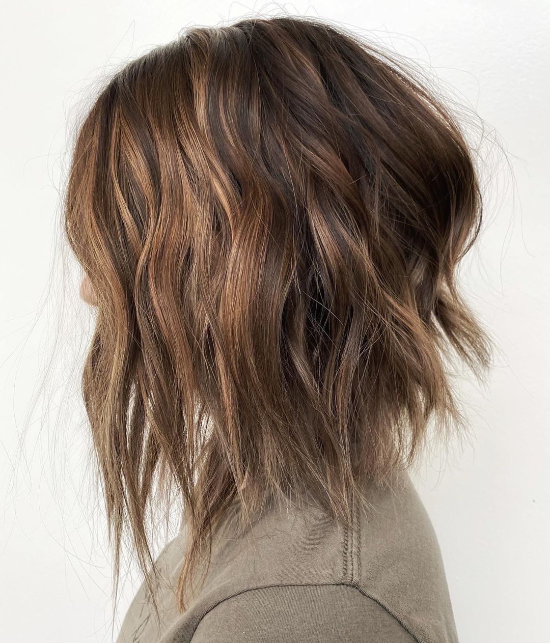 Dark Brown Angled Bob With Subtle Highlights — Reverse Balayage