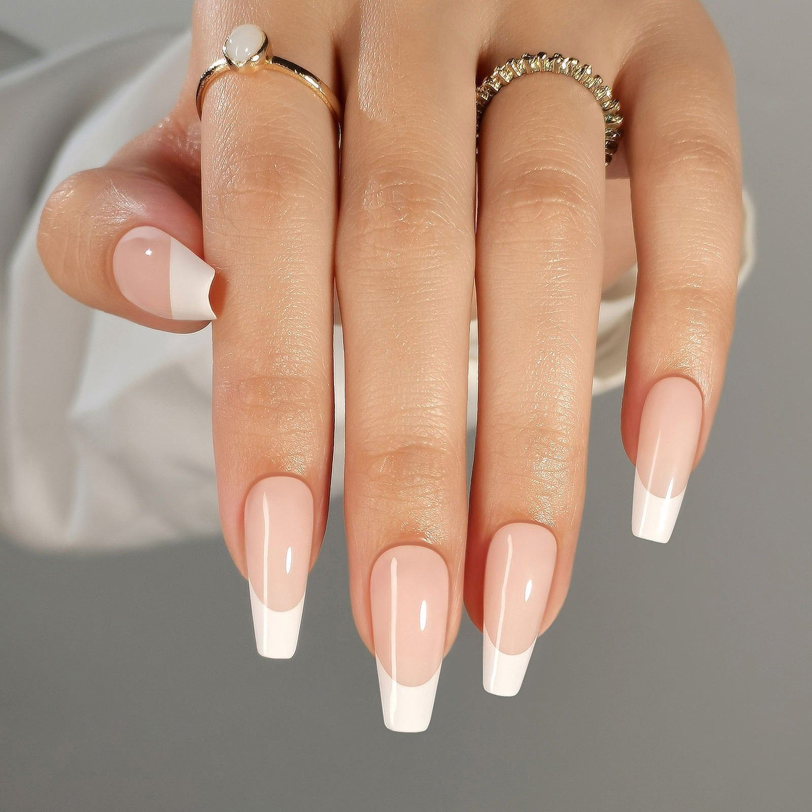 Classic French Tips Visual Idea — Long Winter Coffin Nails
