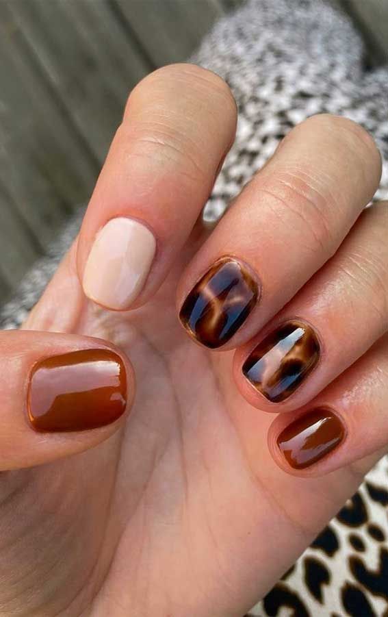 Tortoiseshell Pattern Glossy Square Nails Tortoiseshell Pattern Glossy Square Nails β Short Winter Acrylic Nails