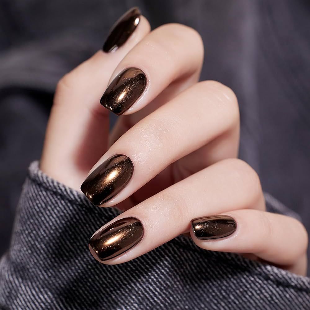 Bronze Chrome Medium Square Bronze Chrome Medium Square β Chocolate Brown Nails