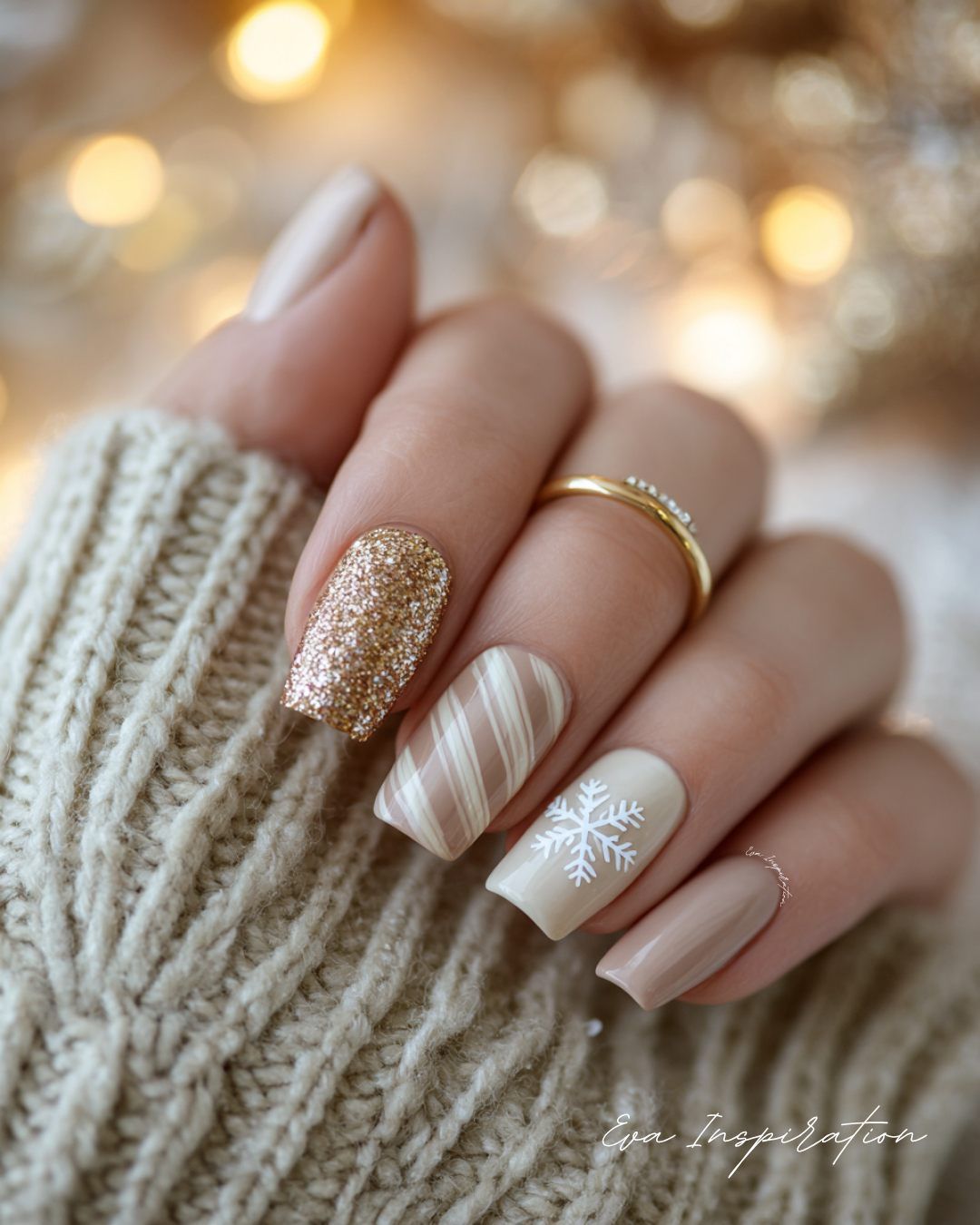 Snowflake On One Nail Stripes On Others Visual Idea Snowflake On One Nail Stripes On Others Visual Idea β New Years Square Nails 2027