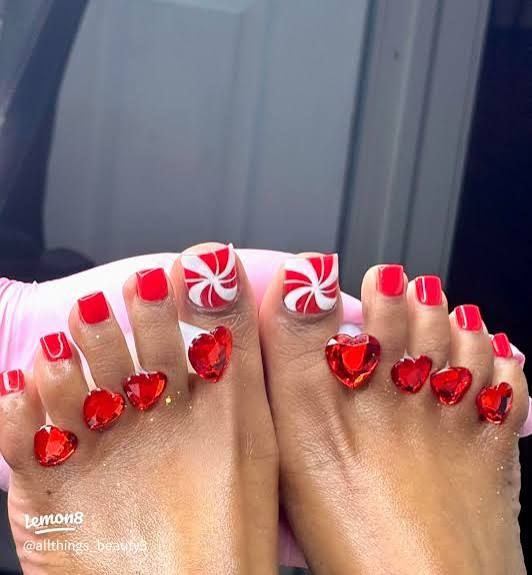 Peppermint Swirl and Heart Gem Pedicure Peppermint Swirl and Heart Gem Pedicure β Christmas Pedicure 2026