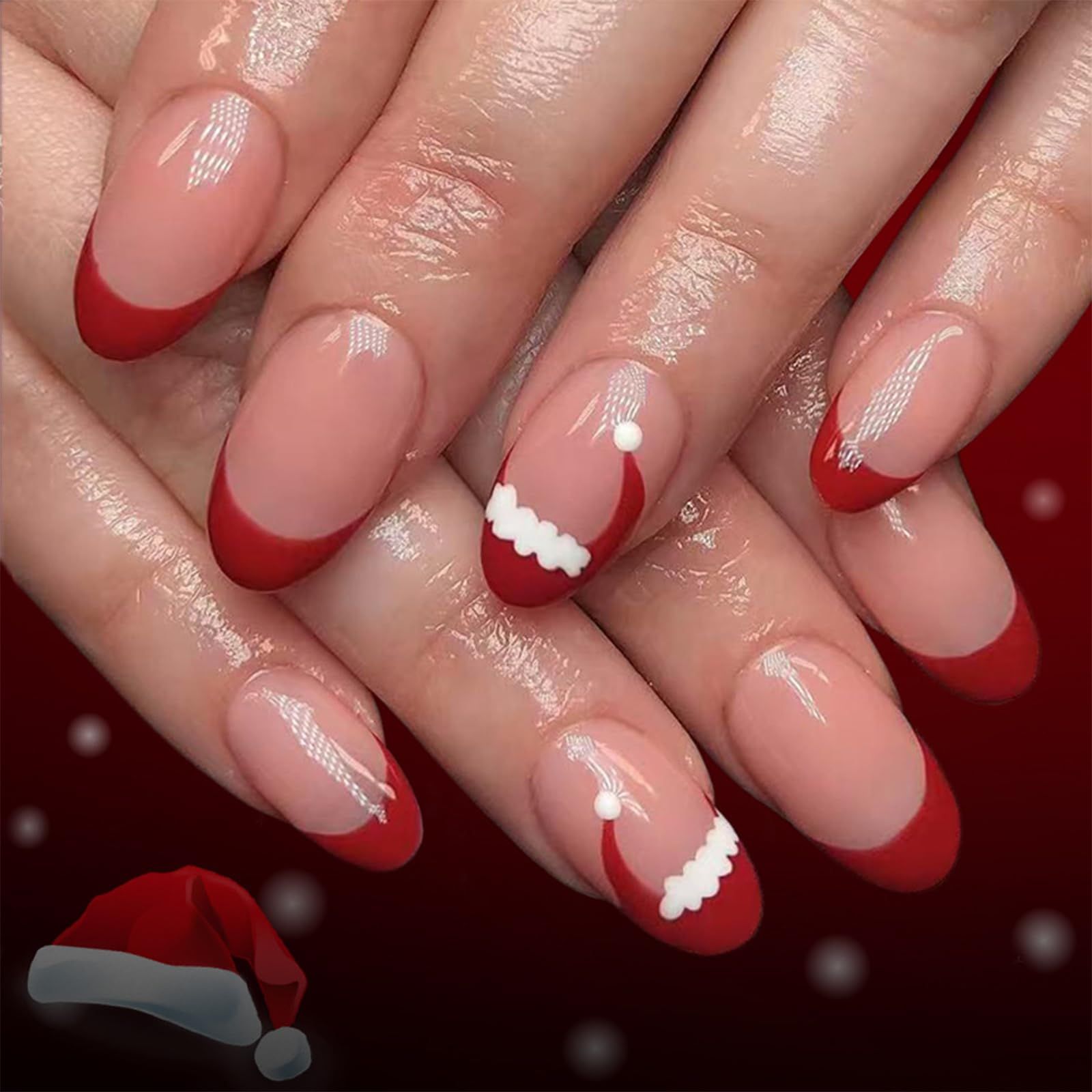Classic Red Tip Santa Hat French Nails Classic Red Tip Santa Hat French Nails β Simple Short Christmas Nails 2026