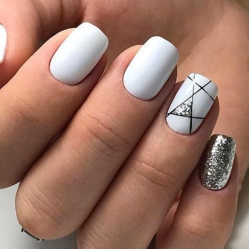 White with Black Geometric Glitter Art White with Black Geometric Glitter Art β Winter White Nails