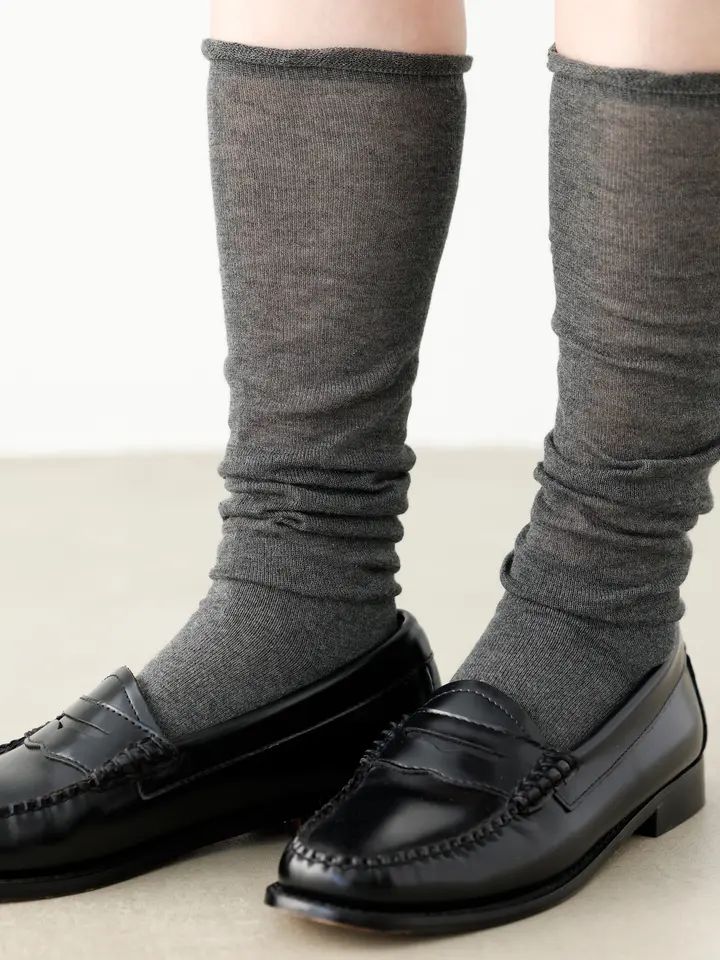 Grey Fine-Knit Slouchy Leg Warmers with Penny Loafers — Leg Warmers Outfits