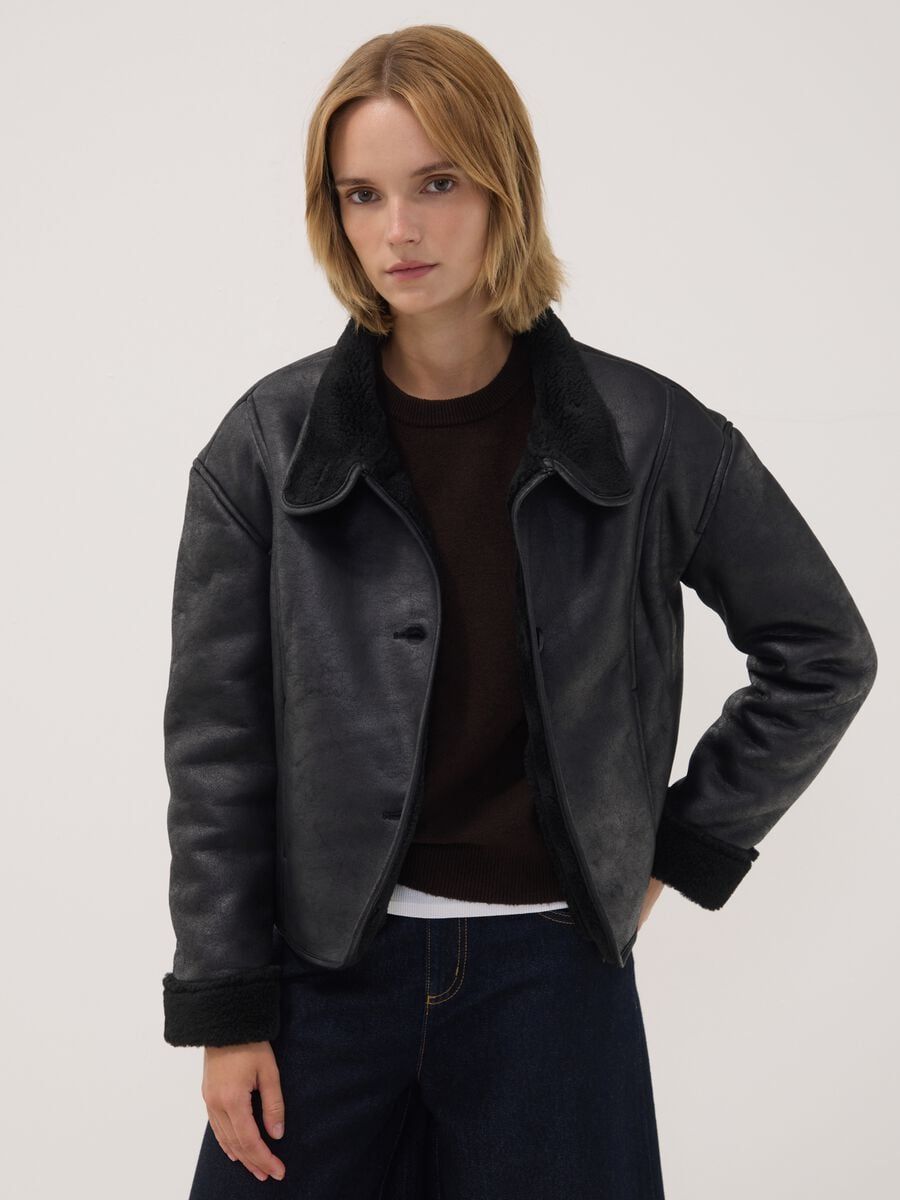 Shearling Collar Jacket Over Brown Knit Sweater — Winter Jackets for Women