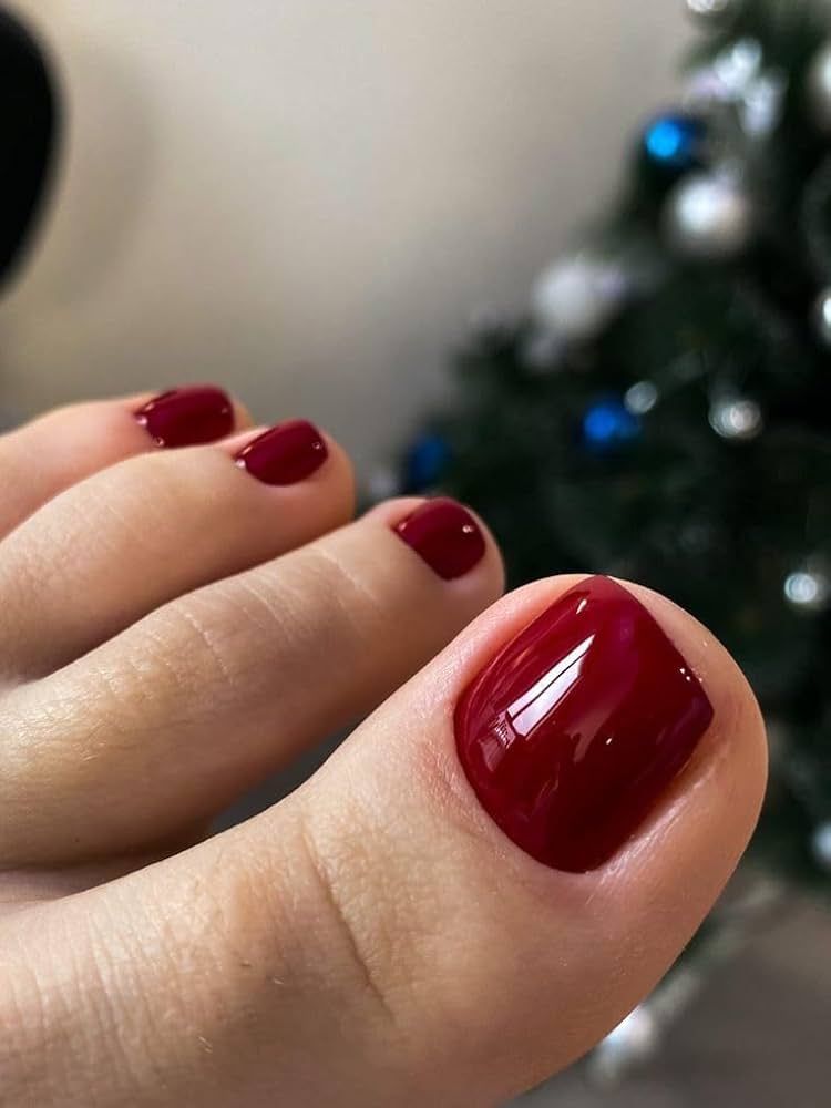 Deep Burgundy Glossy Toenails Deep Burgundy Glossy Toenails β Christmas Toe Nails 2026