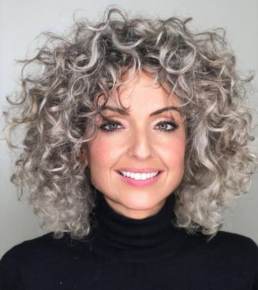 Layered Bob With Textured Curls — Winter Hairstyles for Gray Hair