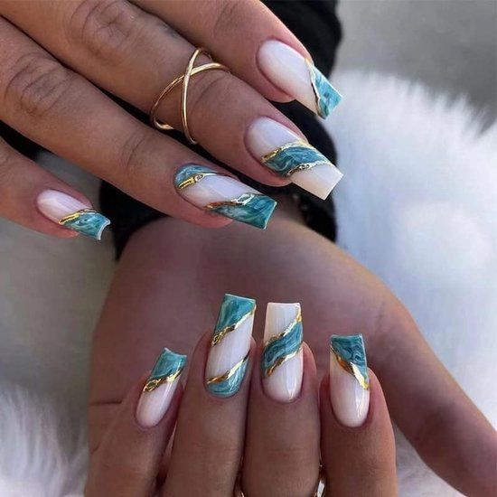 Modern Gold Line French Square Nails Modern Gold Line French Square Nails β Winter Birthday Nails