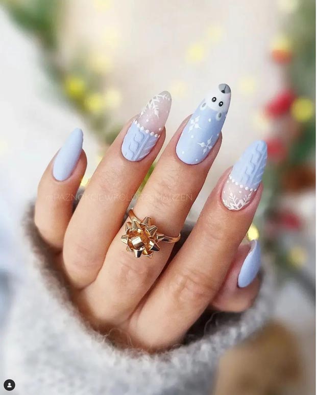 Matte Light Blue Cable Knit Snowflake Nails Matte Light Blue Cable Knit Snowflake Nails β Winter Acrylic Nails