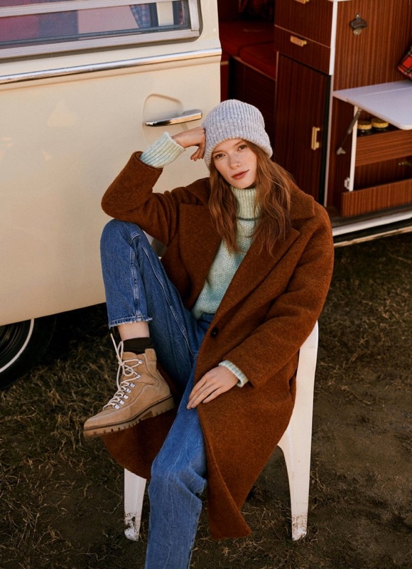 Textured Brown Coat with Light Blue Turtleneck and Jeans — Late Winter Outfits