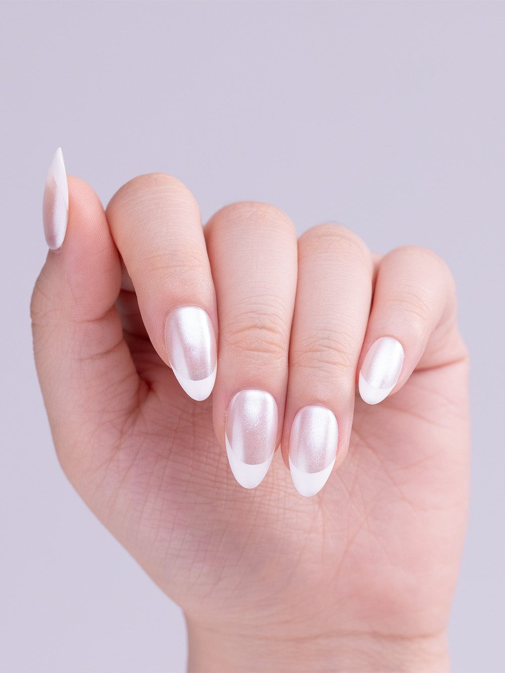 Modern Pearl French Almond Nails — Winter Pearl Nails