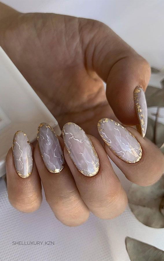 Glossy Visual Idea — Winter Marble Nails