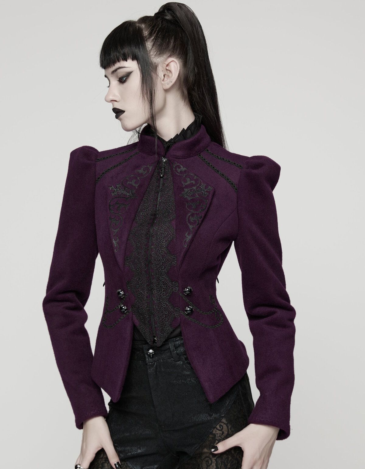 Gothic Royal Purple Jacket with Black Embroidery — Royal Purple Outfits