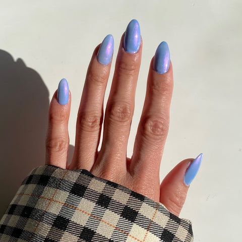 Iridescent Shimmer Light Blue Almond Nails Iridescent Shimmer Light Blue Almond Nails β Icy Blue Nails