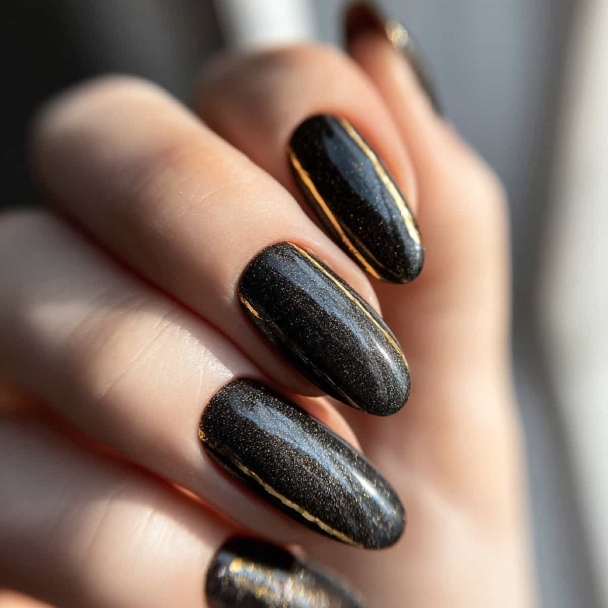 Black Stilettos with Gold Lines Black Stilettos with Gold Lines β New Years Stiletto Nails 2027